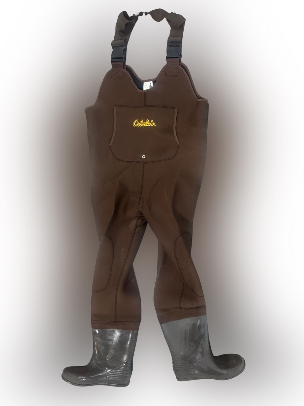 Cabela's Brown Neoprene Chest Waders with Logo Pocket Size 9 Boot 40” Chest